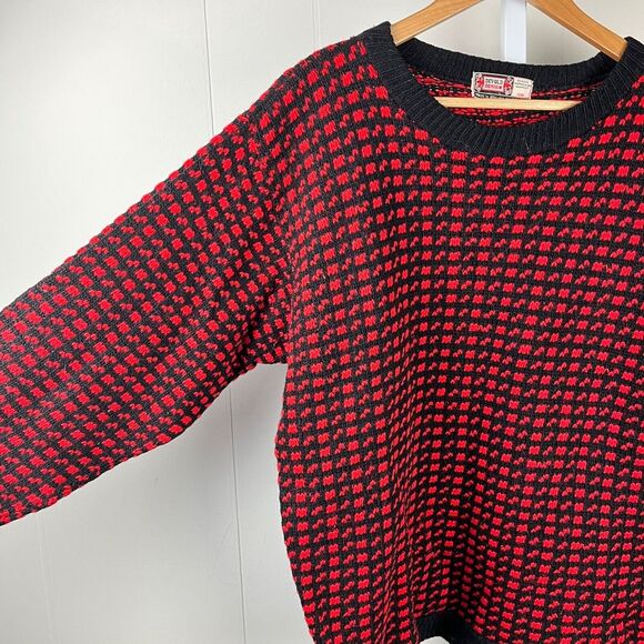 Devold Design Vintage Crewneck Sweater Mens Large Black Red Wool Norway - Picture 3 of 6